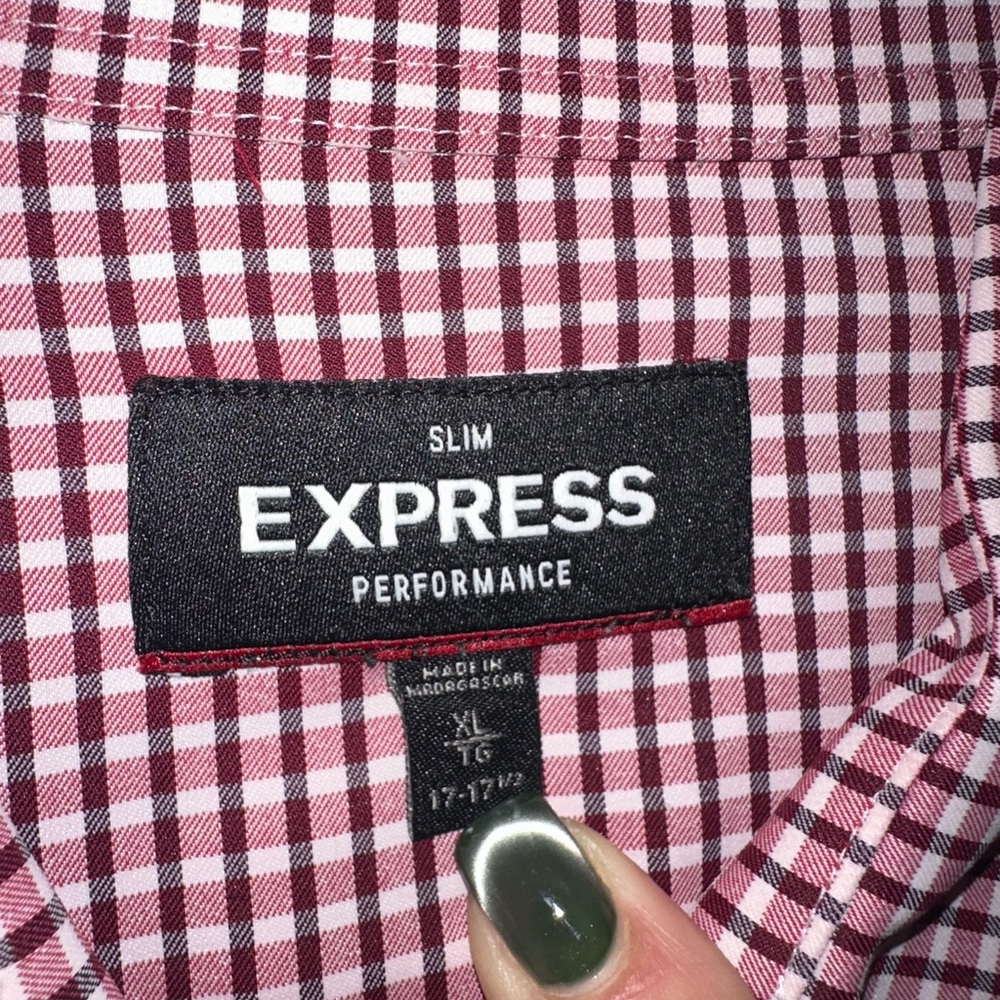 Express Performance Men's Red Checkered Button Do… - image 3
